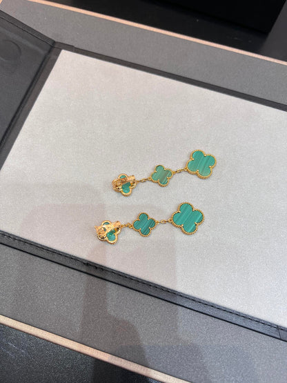 [Perla Lux]CLOVER MALACHITE 3 MOTIFS GOLD