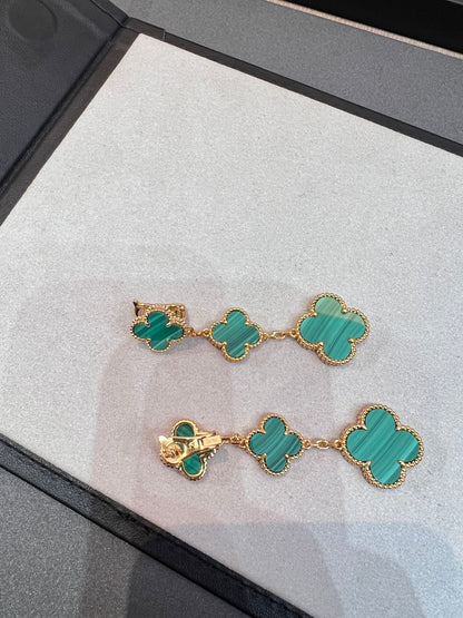[Perla Lux]CLOVER MALACHITE 3 MOTIFS GOLD