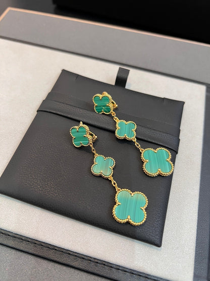 [Perla Lux]CLOVER MALACHITE 3 MOTIFS GOLD