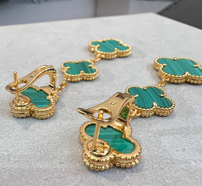 [Perla Lux]CLOVER MALACHITE 3 MOTIFS GOLD