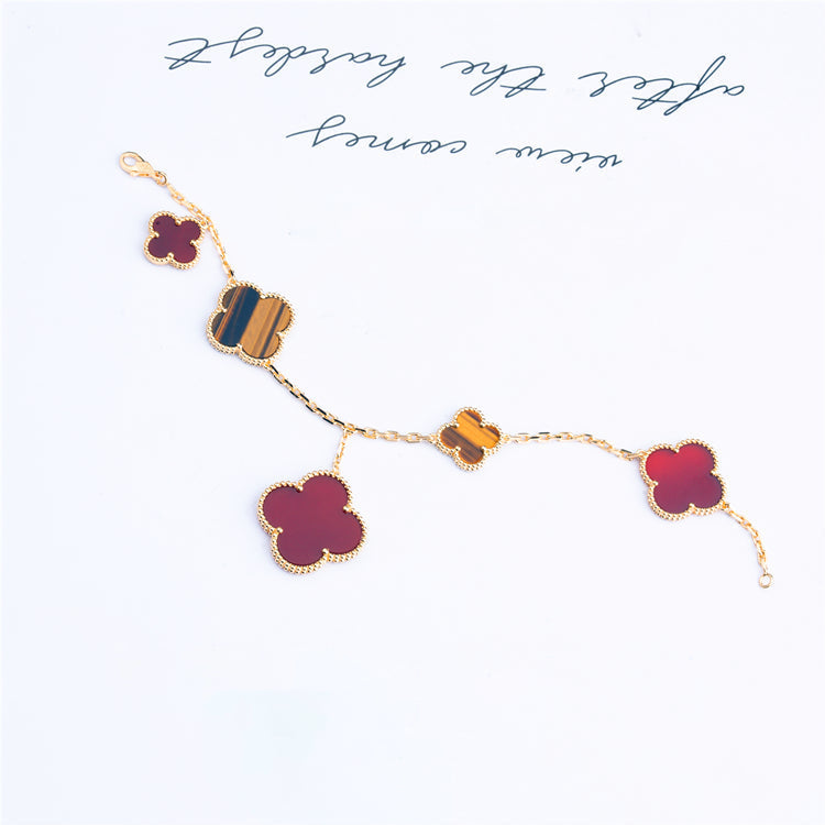 [Perla Lux]CLOVER BRACELET 5 MOTIFS CARNELIAN TIGER EYE