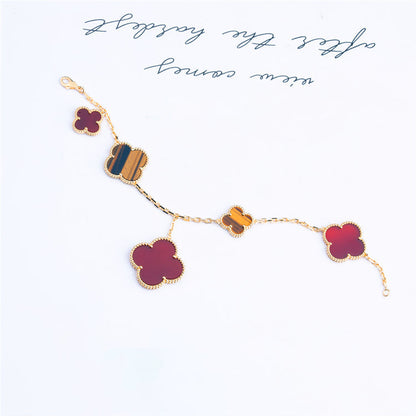 [Perla Lux]CLOVER BRACELET 5 MOTIFS CARNELIAN TIGER EYE