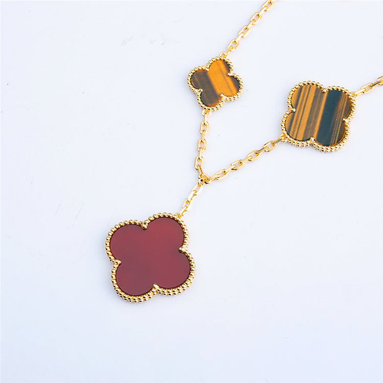 [Perla Lux]CLOVER BRACELET 5 MOTIFS CARNELIAN TIGER EYE