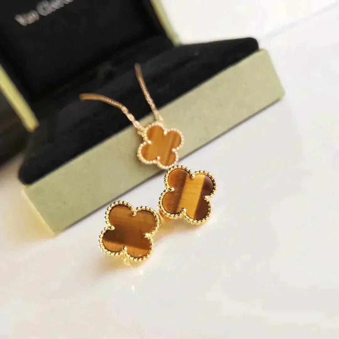[Perla Lux]CLOVER MEDIUM 1 MOTIFS TIGER EYE EARRINGS