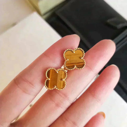 [Perla Lux]CLOVER MEDIUM 1 MOTIFS TIGER EYE EARRINGS