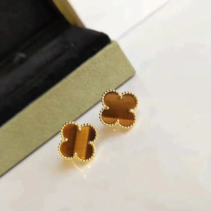 [Perla Lux]CLOVER MEDIUM 1 MOTIFS TIGER EYE EARRINGS