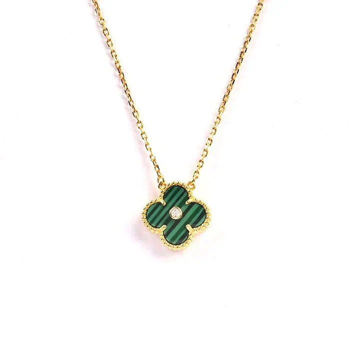 [Perla Lux]CLOVER 15MM DIAMOND TURQUOISE NECKLACE