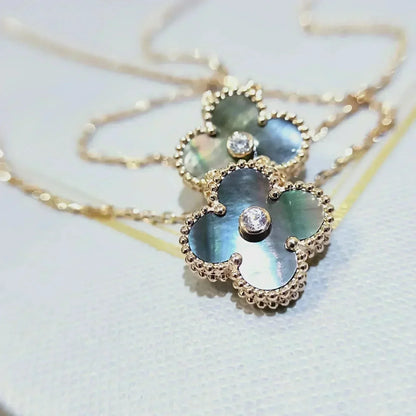 [Perla Lux]CLOVER 15MM DIAMOND AND MOTHER-OF-GREY NECKLACE