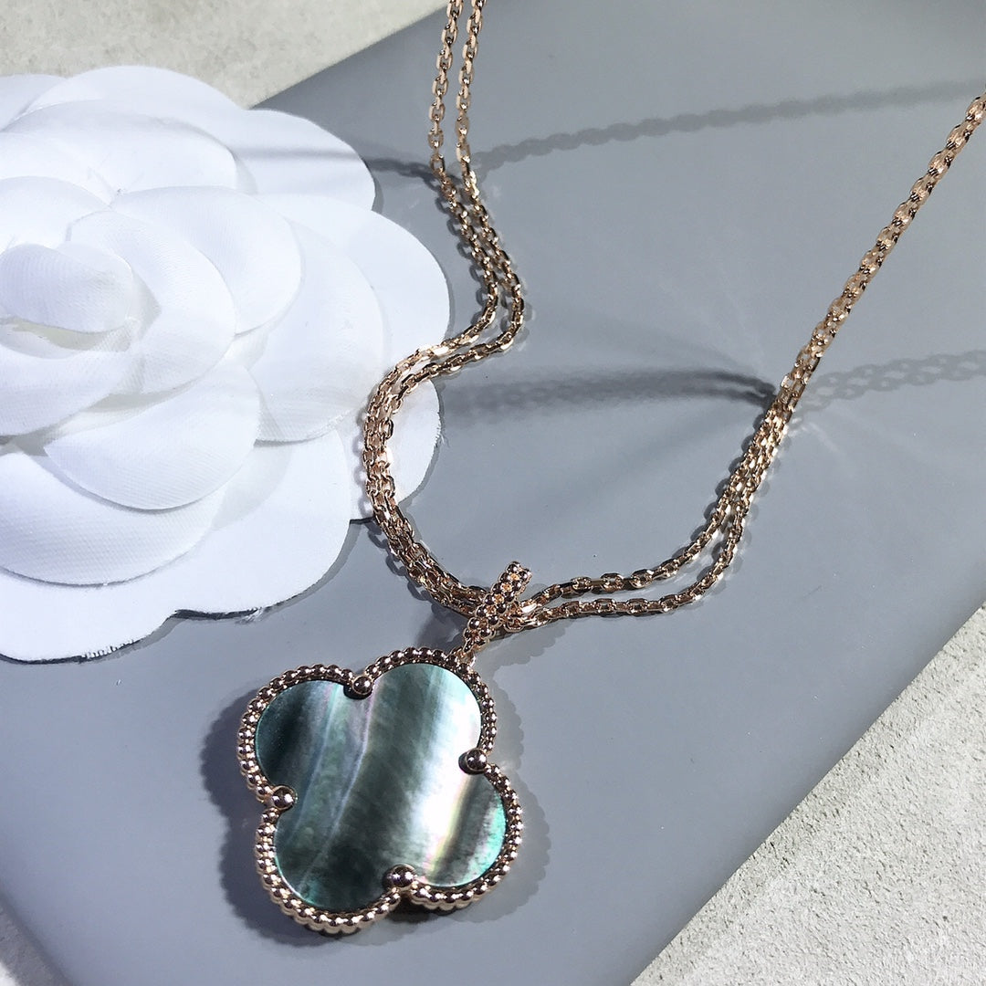 [Perla Lux]CLOVER 25MM GOLD DARK MOP BIG CLOVER NECKLACE