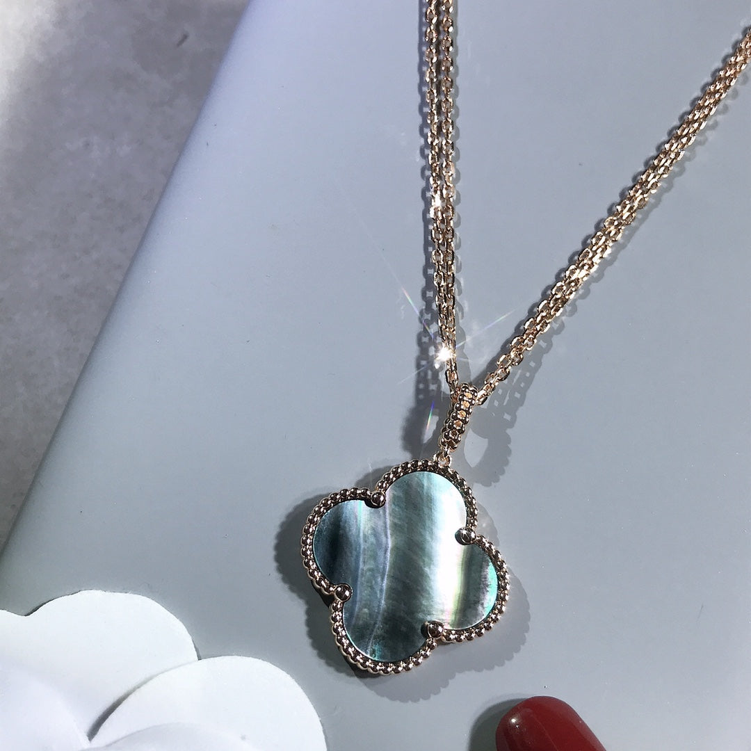 [Perla Lux]CLOVER 25MM GOLD DARK MOP BIG CLOVER NECKLACE
