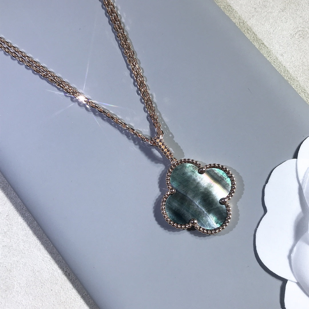 [Perla Lux]CLOVER 25MM GOLD DARK MOP BIG CLOVER NECKLACE