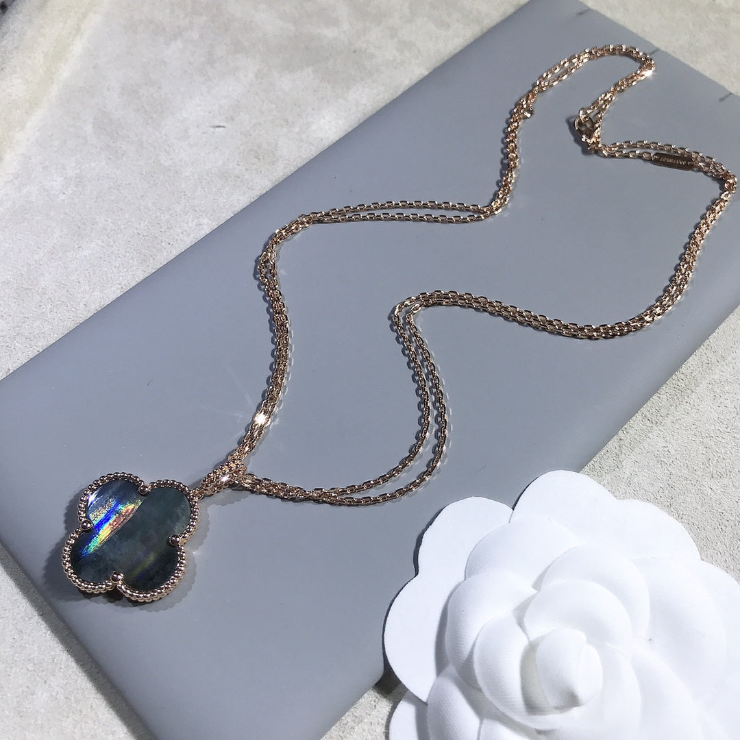 [Perla Lux]CLOVER 25MM GOLD DARK MOP BIG CLOVER NECKLACE