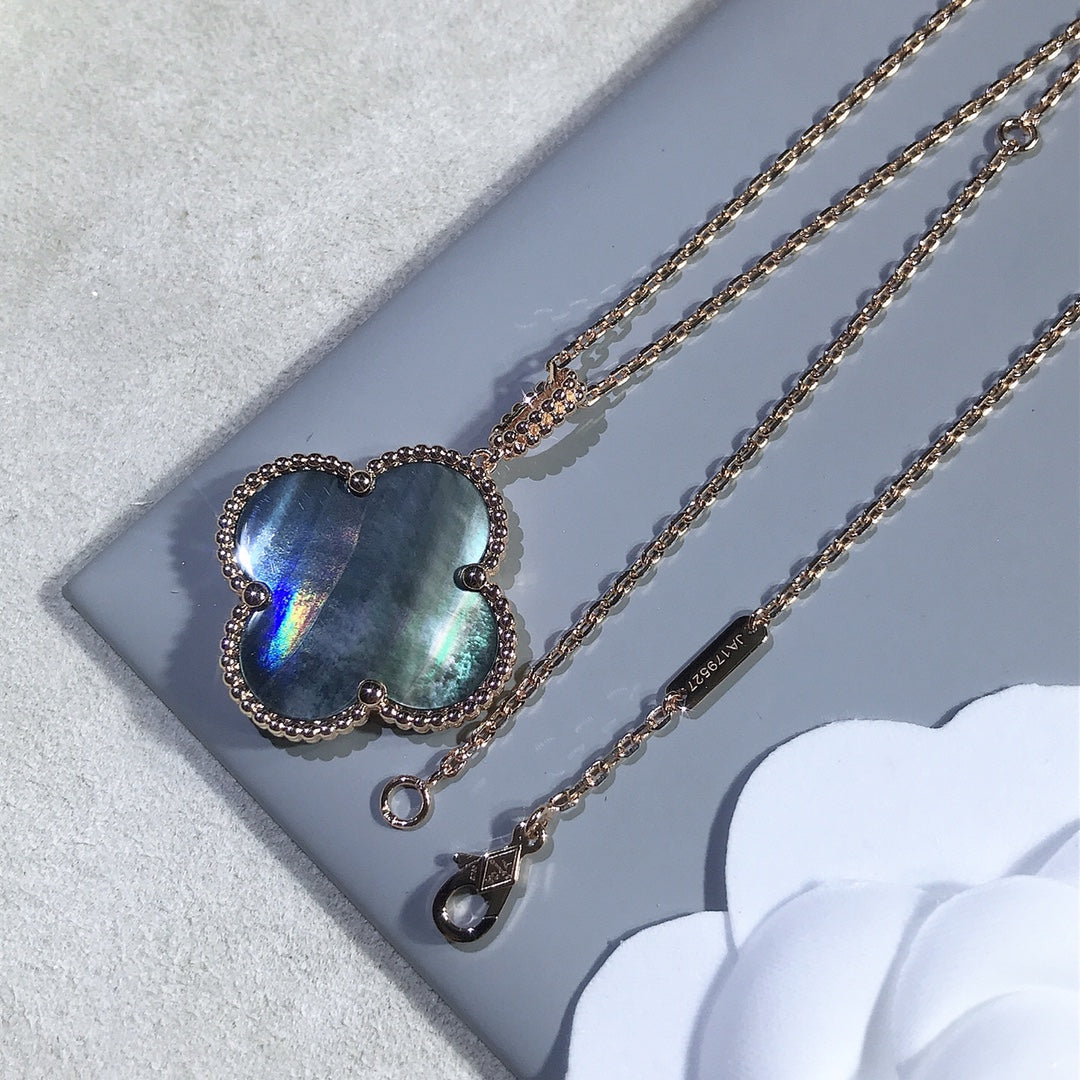 [Perla Lux]CLOVER 25MM GOLD DARK MOP BIG CLOVER NECKLACE