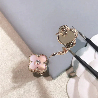 [Perla Lux]CLOVER MEDIUM 1 MOTIFS  PINK MOP DIAMOND EARRINGS