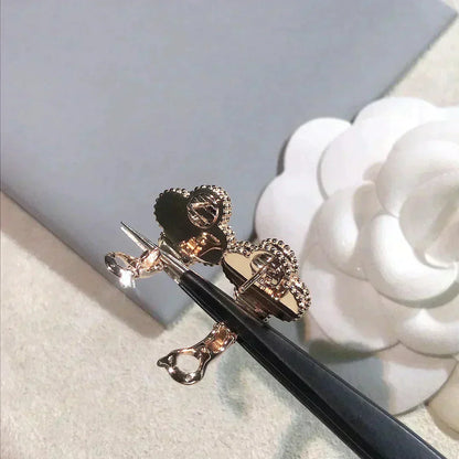 [Perla Lux]CLOVER MEDIUM 1 MOTIFS  PINK MOP DIAMOND EARRINGS