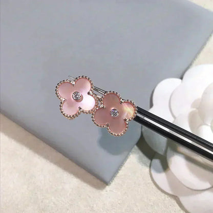 [Perla Lux]CLOVER MEDIUM 1 MOTIFS  PINK MOP DIAMOND EARRINGS