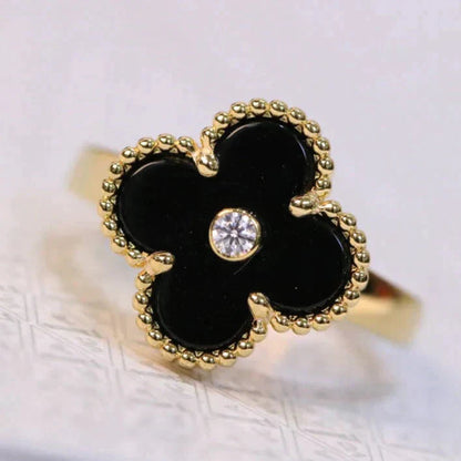 [Perla Lux]CLOVER ONYX RING GOLD DIAMOND