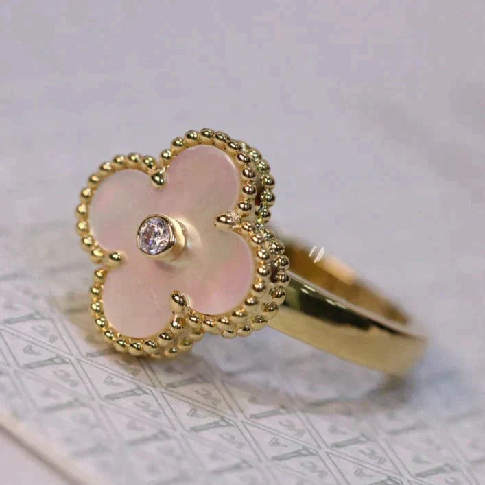 [Perla Lux]CLOVER PINK MOP RING GOLD DIAMOND