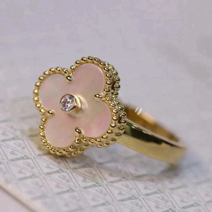 [Perla Lux]CLOVER PINK MOP RING GOLD DIAMOND
