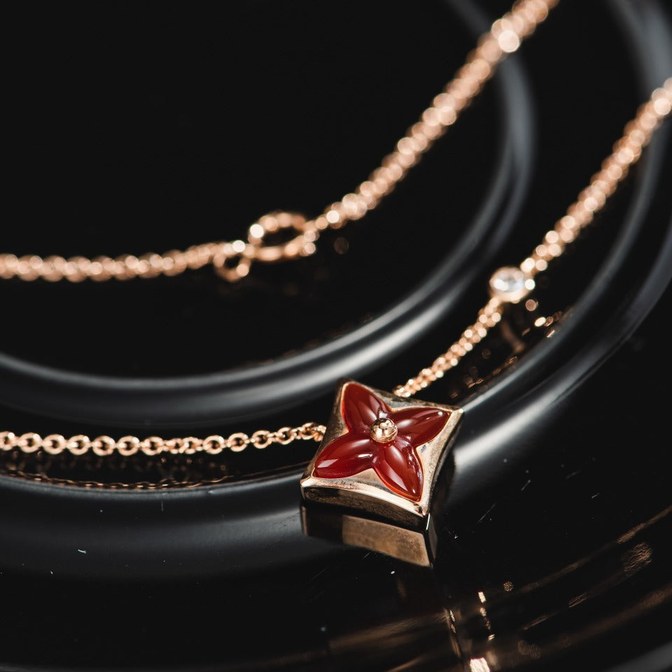 [Perla Lux]STAR NECKLACE PINK GOLD 1 DIAMOND