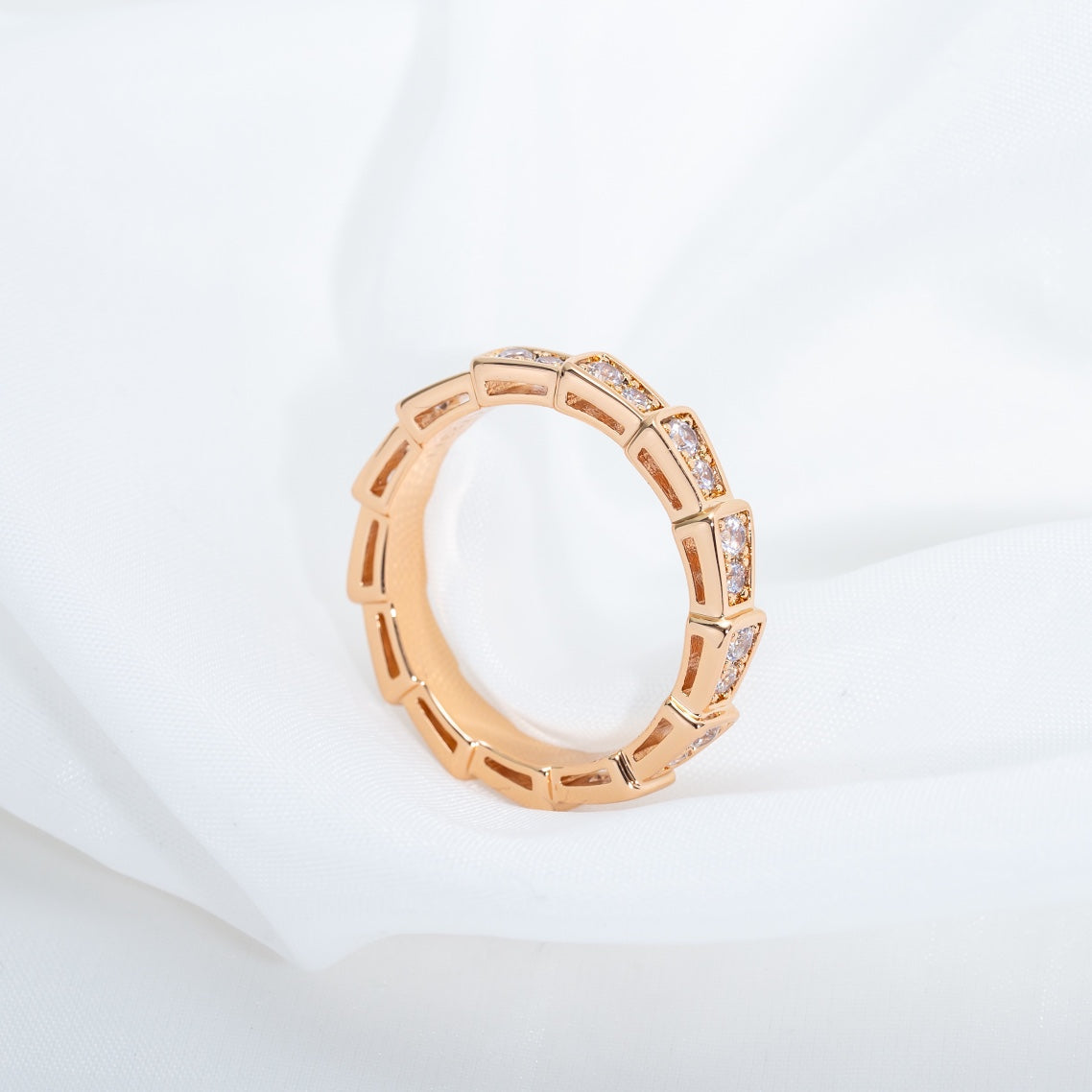 [Perla Lux]SERPENTI RING PINK GOLD DIAMOND PAVED 3MM