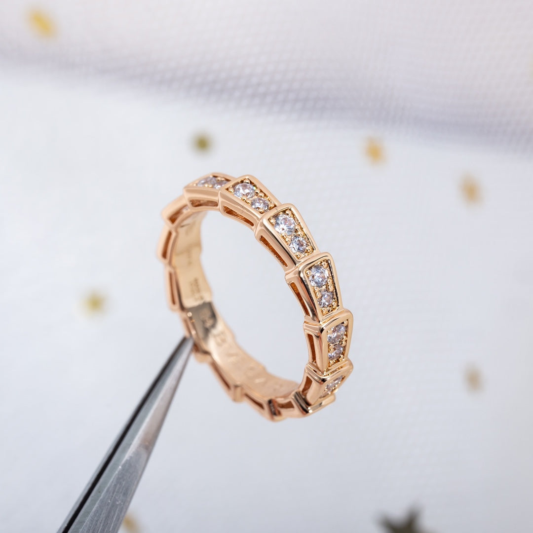 [Perla Lux]SERPENTI RING PINK GOLD DIAMOND PAVED 3MM