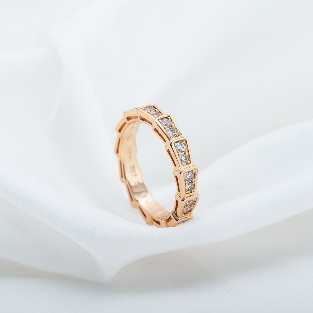 [Perla Lux]SERPENTI RING PINK GOLD DIAMOND PAVED 3MM