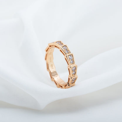 [Perla Lux]SERPENTI RING PINK GOLD DIAMOND PAVED 3MM