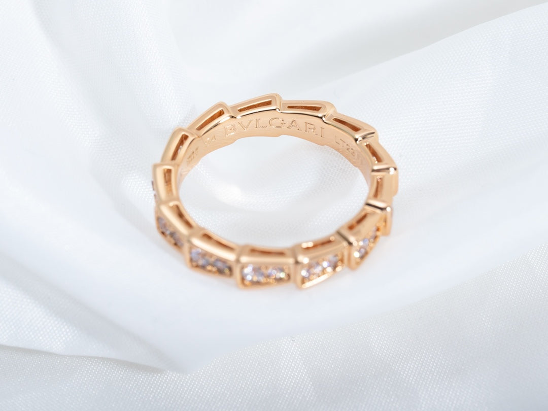 [Perla Lux]SERPENTI RING PINK GOLD DIAMOND PAVED 3MM