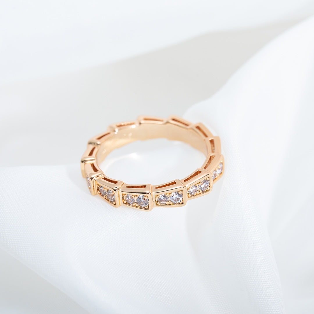 [Perla Lux]SERPENTI RING PINK GOLD DIAMOND PAVED 3MM