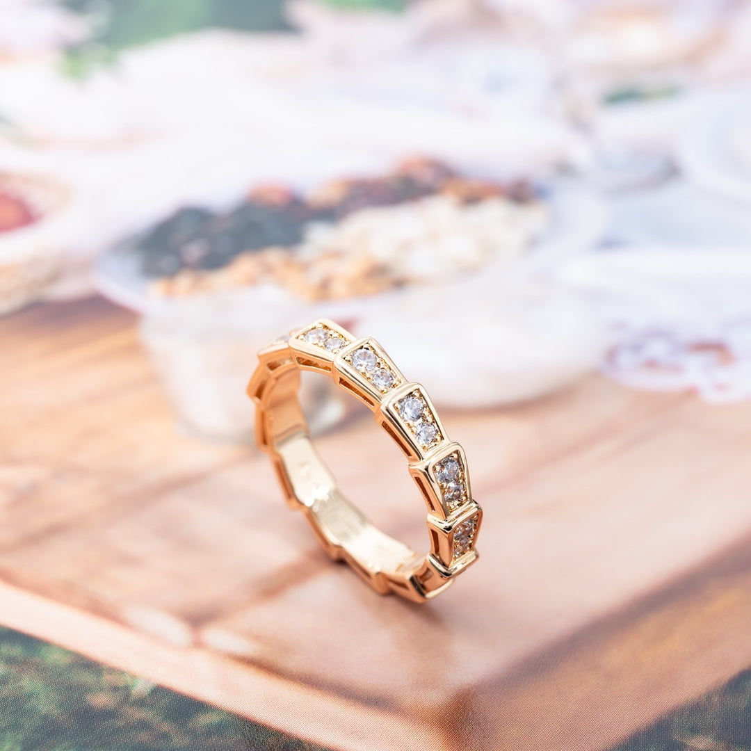 [Perla Lux]SERPENTI RING PINK GOLD DIAMOND PAVED 3MM