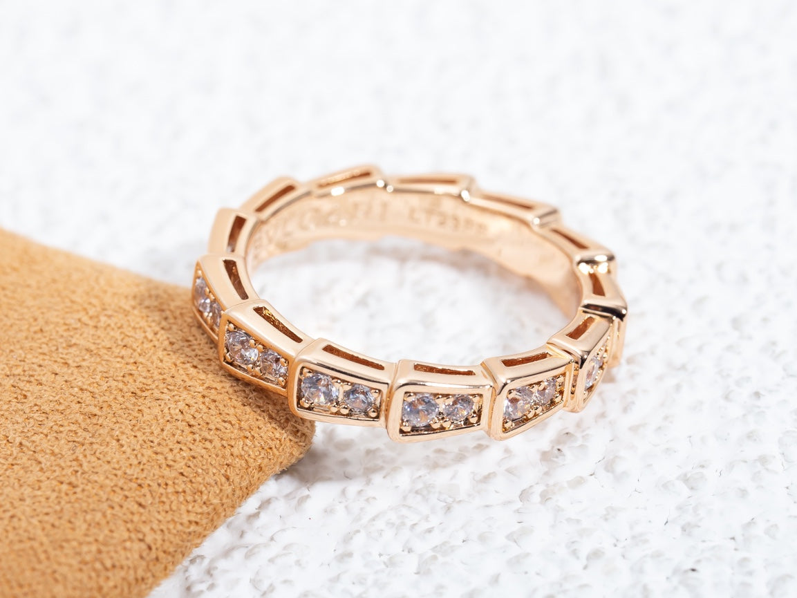 [Perla Lux]SERPENTI RING PINK GOLD DIAMOND PAVED 3MM
