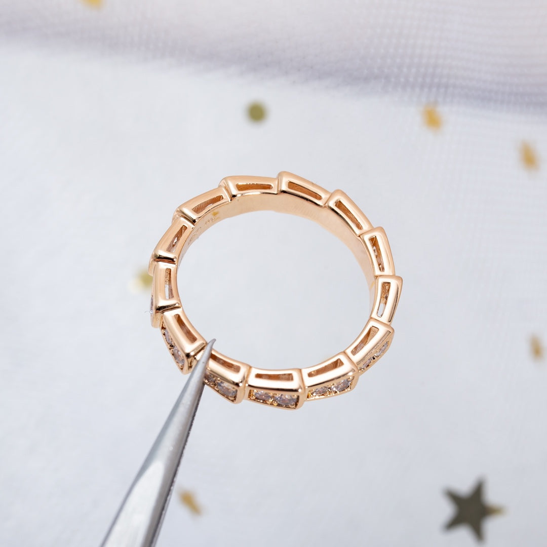 [Perla Lux]SERPENTI RING PINK GOLD DIAMOND PAVED 3MM