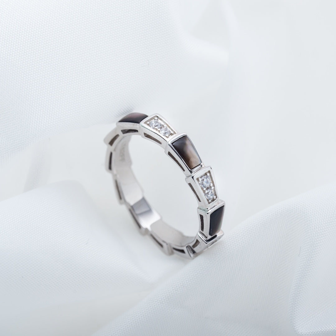 [Perla Lux]SERPENTI RING SILVER  DIAMOND BLACK MOP 3MM