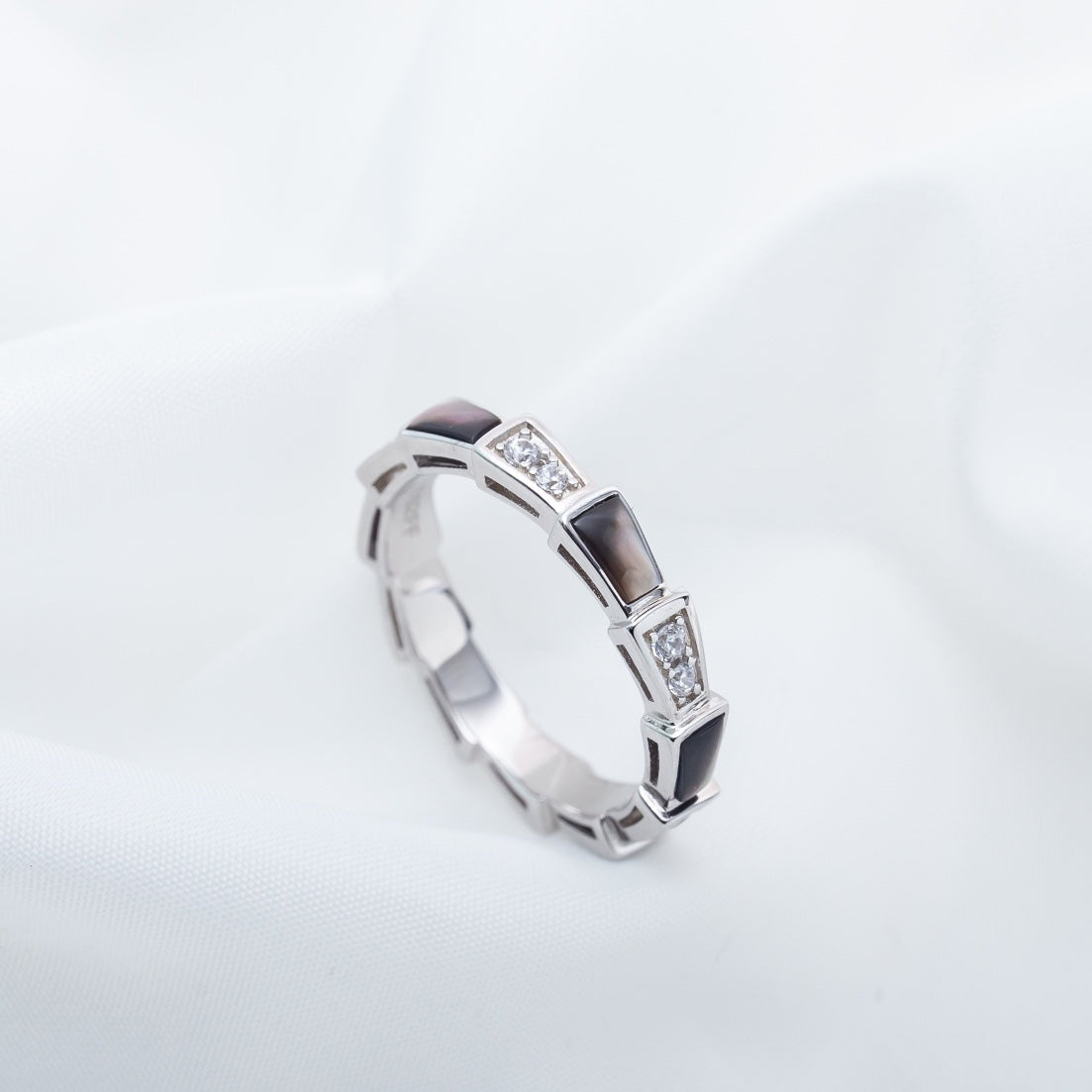 [Perla Lux]SERPENTI RING SILVER  DIAMOND BLACK MOP 3MM