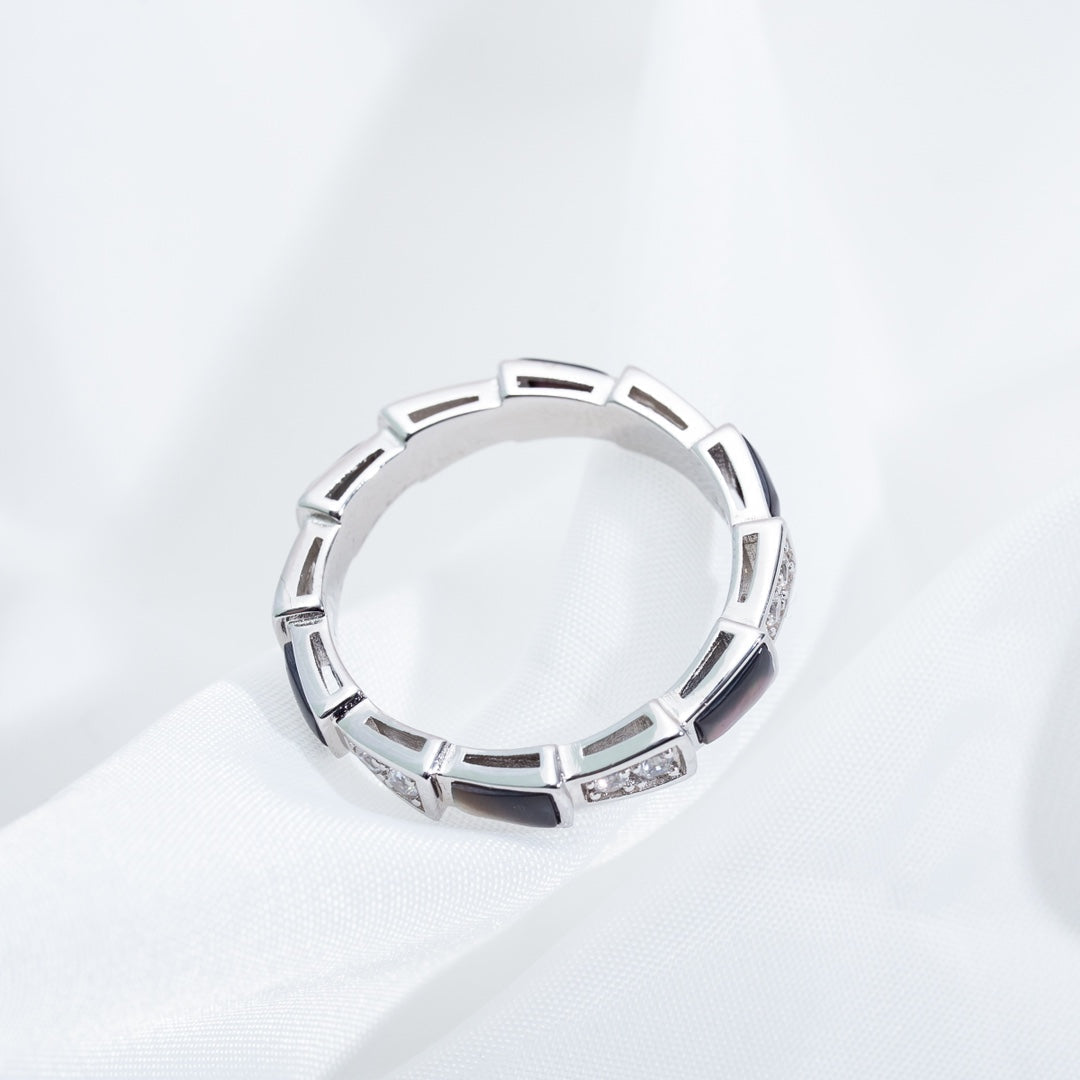 [Perla Lux]SERPENTI RING SILVER  DIAMOND BLACK MOP 3MM