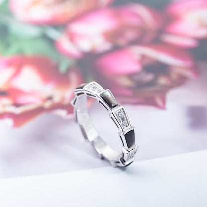 [Perla Lux]SERPENTI RING SILVER  DIAMOND BLACK MOP 3MM