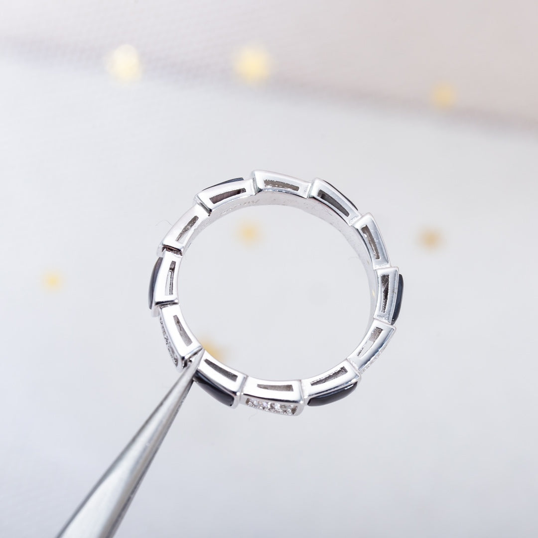 [Perla Lux]SERPENTI RING SILVER  DIAMOND BLACK MOP 3MM