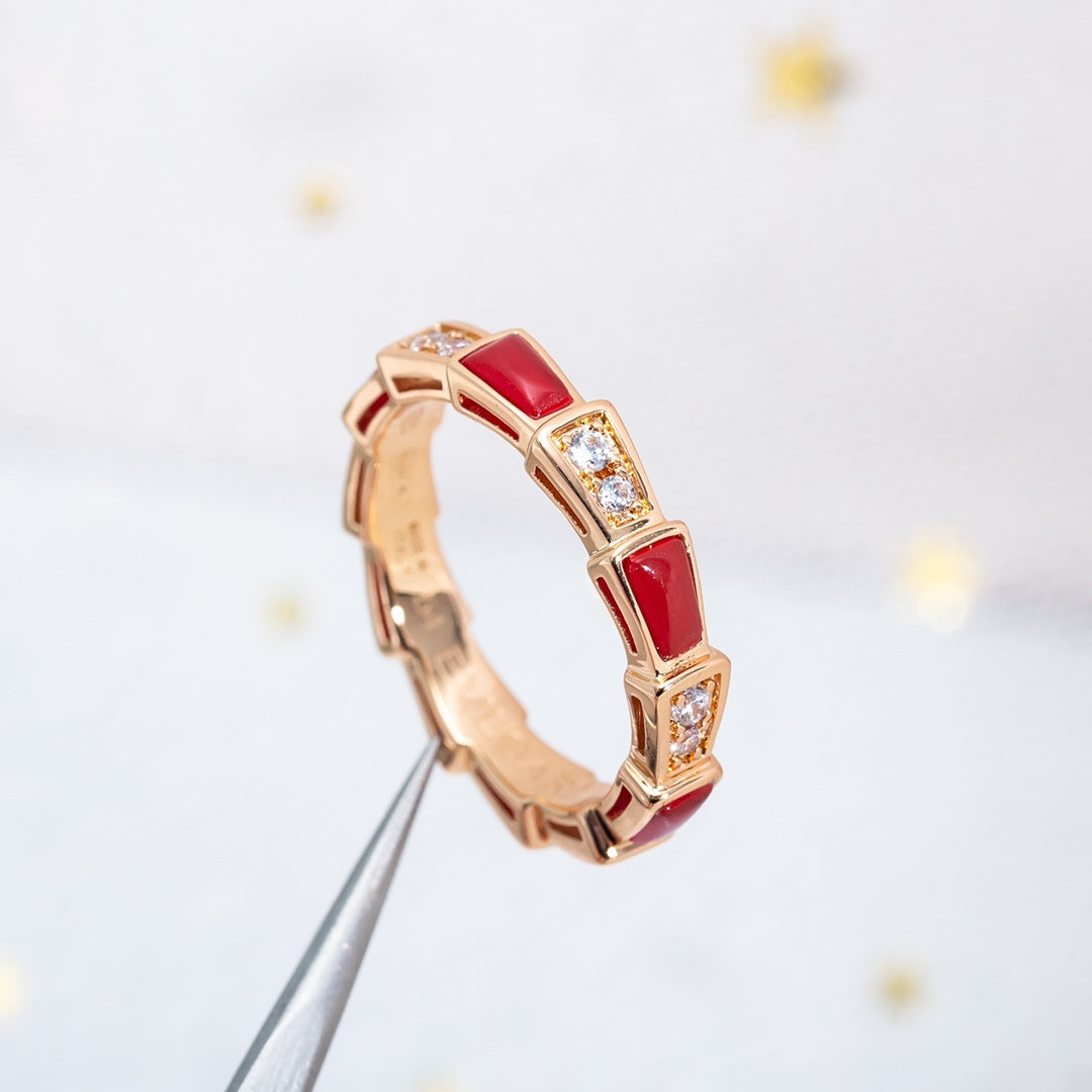 [Perla Lux]SERPENTI RING PINK GOLD CARNELIAN DIAMOND 3MM
