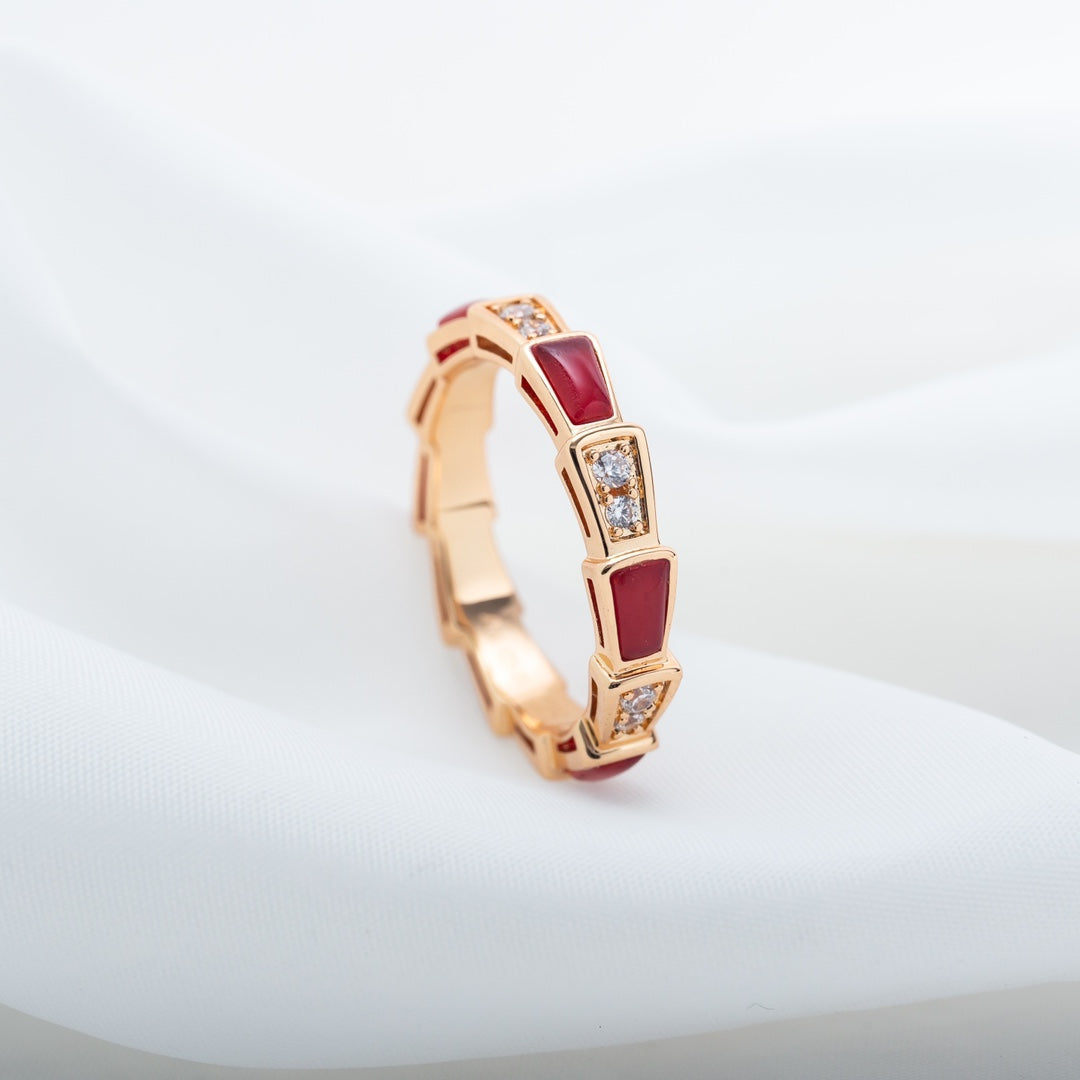 [Perla Lux]SERPENTI RING PINK GOLD CARNELIAN DIAMOND 3MM