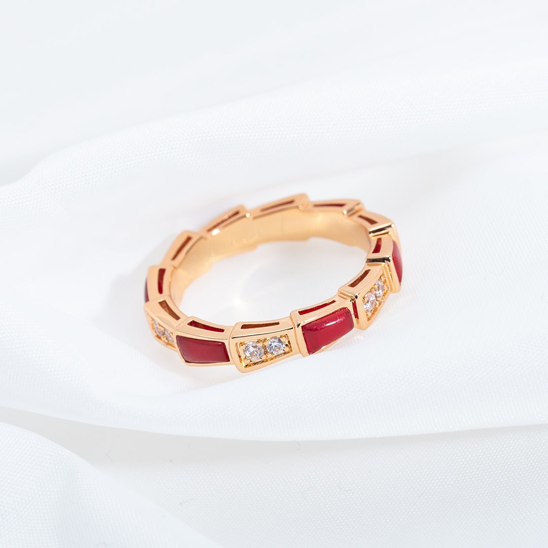 [Perla Lux]SERPENTI RING PINK GOLD CARNELIAN DIAMOND 3MM