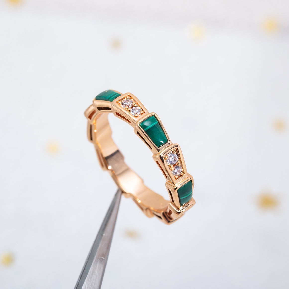 [Perla Lux]SERPENTI RING PINK GOLD MALACHITE DIAMOND 3MM