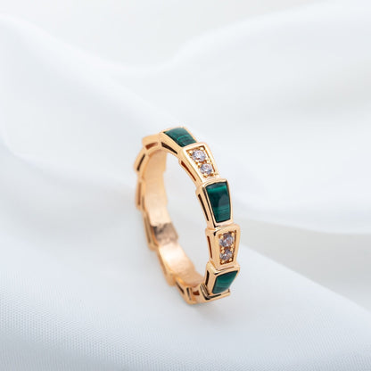 [Perla Lux]SERPENTI RING PINK GOLD MALACHITE DIAMOND 3MM