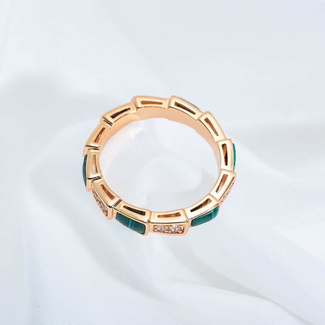 [Perla Lux]SERPENTI RING PINK GOLD MALACHITE DIAMOND 3MM