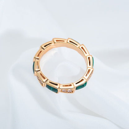 [Perla Lux]SERPENTI RING PINK GOLD MALACHITE DIAMOND 3MM