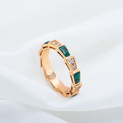 [Perla Lux]SERPENTI RING PINK GOLD MALACHITE DIAMOND 3MM
