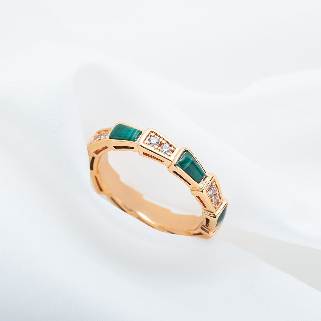 [Perla Lux]SERPENTI RING PINK GOLD MALACHITE DIAMOND 3MM