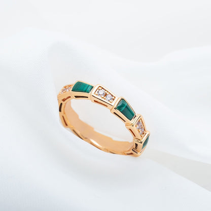 [Perla Lux]SERPENTI RING PINK GOLD MALACHITE DIAMOND 3MM