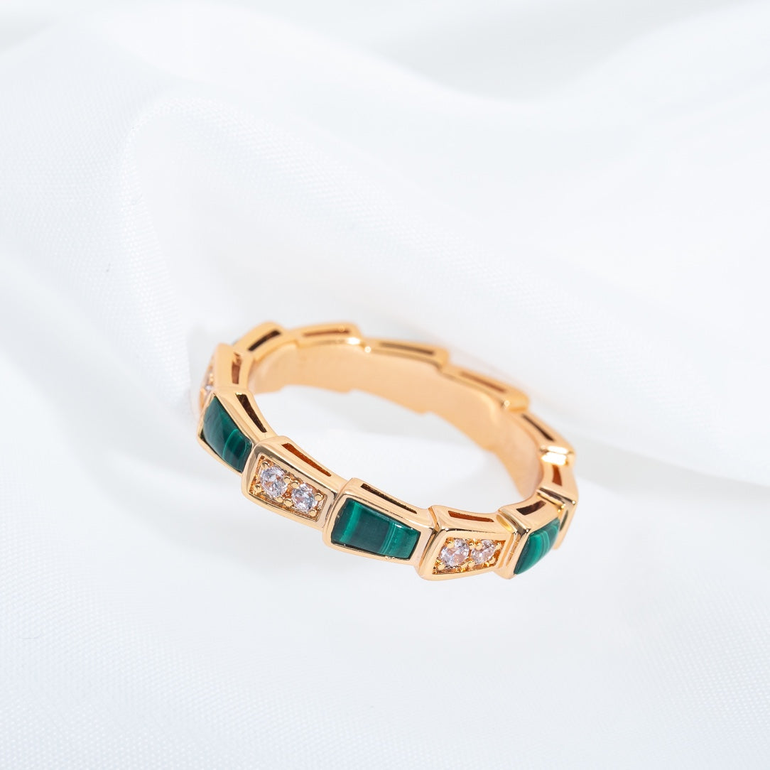 [Perla Lux]SERPENTI RING PINK GOLD MALACHITE DIAMOND 3MM