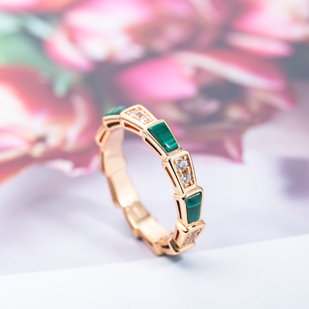 [Perla Lux]SERPENTI RING PINK GOLD MALACHITE DIAMOND 3MM